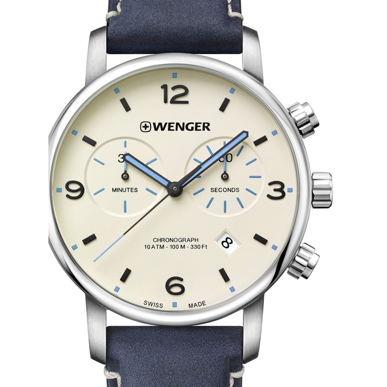 Ceas barbatesc Wenger 01.1743.119 Urban Metropolitan Cronograf 44mm, 10ATM, Argintiu