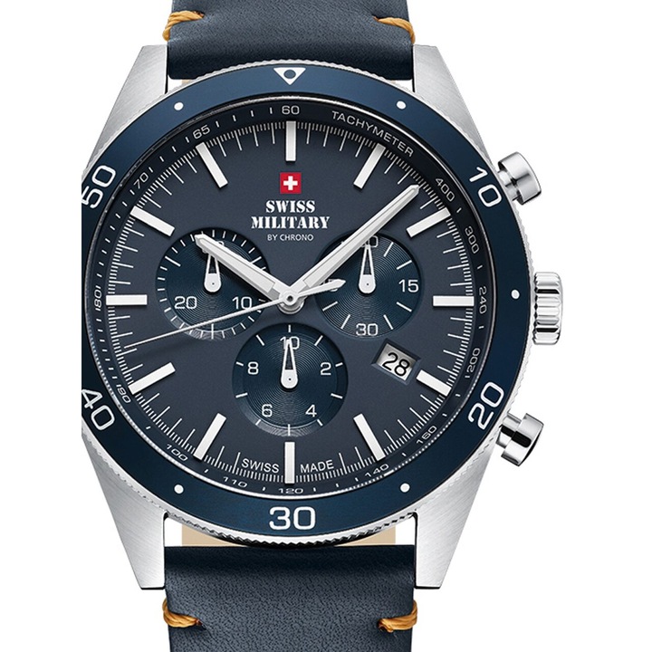 Férfi karóra Swiss Military SM34079.05 kronográf 43mm, 10ATM, ezüst