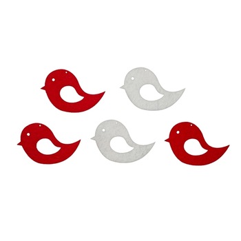 Set 5 figurine din fetru - pasare alb si rosu, 6 cm Set 5 figurine din fetru - pasare alb si rosu, 6 cm