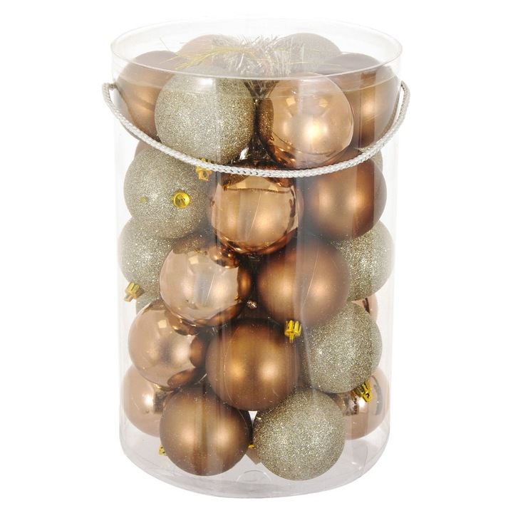 Set 31 Globuri de Craciun ,OffLimits, Model cu Sclipici si Mat, 7 cm, Maro