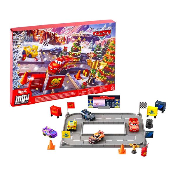 Set de joaca Disney Cars Minis cu 24 de accesorii ambalate in forma de calendar advent