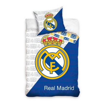Lenjerie pat Real Madrid alb-albastru, 2 piese, 140x200cm Lenjerie pat Real Madrid alb-albastru, 2 piese, 140x200cm