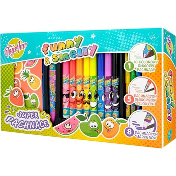 Set coloraj parfumat Toys Inn Funny and Smelly 10 pixuri colorate, 5 pixuri cu gel(galben, verde, albastru, roz si rosu), 8 markere si abtibilduri Set coloraj parfumat Toys Inn Funny and Smelly 10 pixuri colorate, 5 pixuri cu gel(galben, verde, albastru, roz si rosu), 8 markere si abtibilduri