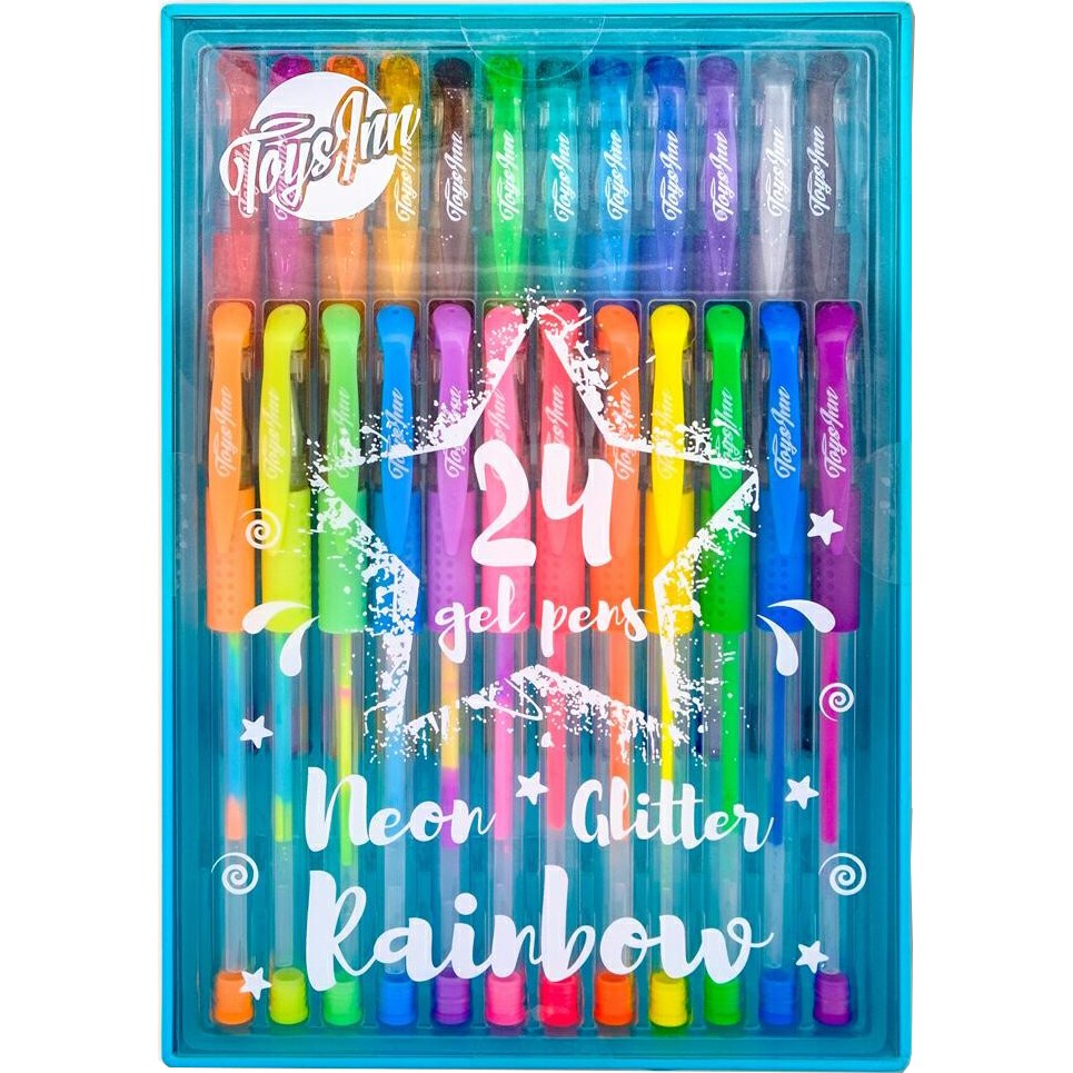 Set 24 pixuri Toys Inn cu gel (6 bucati neon, 12 bucati metalice, 6 bucati multi-color)