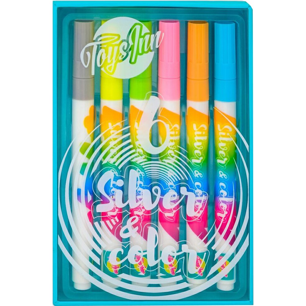 Set 6 markere Toys Inn argintiu si colorate