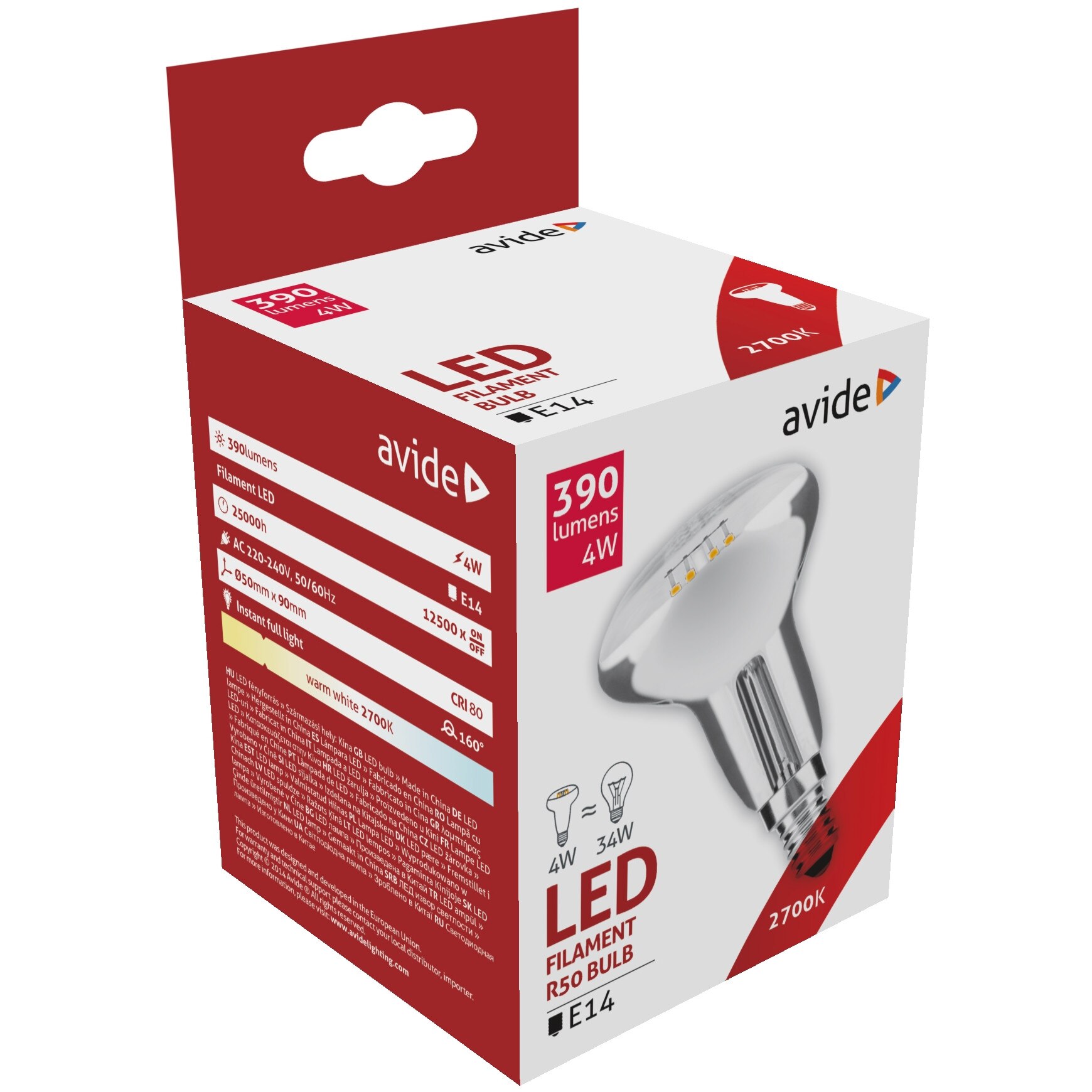 Set 5 Becuri Avide LED Filament R50 4W E14 2700K lumina calda - eMAG.ro