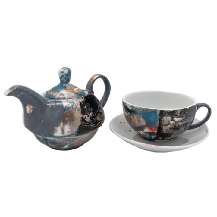 Set 3 piese ceai, din portelan, pictate manual, 200 ml,