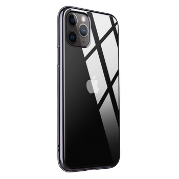 Husa iPhone 11 PRO, Silicon ultraslim, cu spate transparent si cadru, Negru