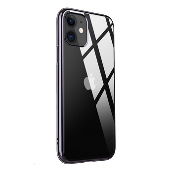 Husa iPhone 11, Silicon ultraslim, cu spate transparent si cadru, Negru