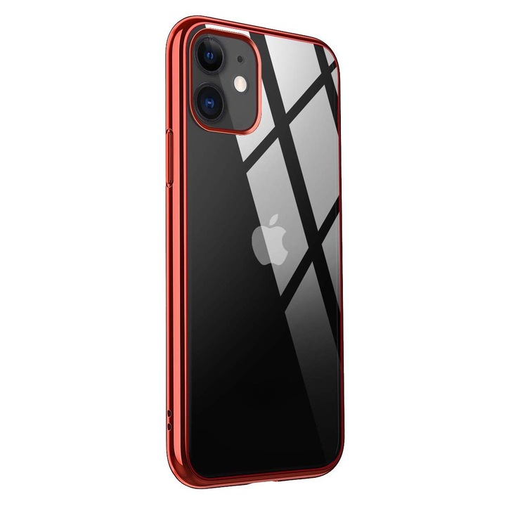 Кейс за iPhone 12 MINI, ултратънък силиконов, с прозрачен гръб и рамка, Червен