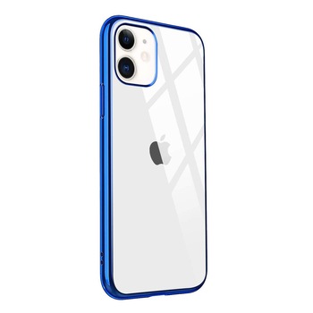 Husa iPhone 11, Silicon ultraslim, cu spate transparent si cadru, Blue