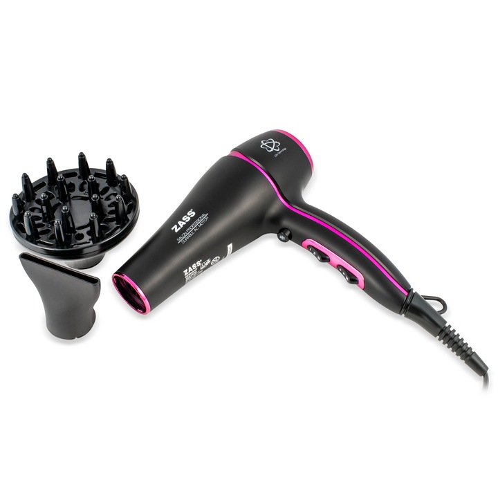 Zass ZHD07 Professzionális hajszárító, váltóáramú motor, teljesítmény 1800-2200 W, 2 hőmérséklet- és 3 sebességbeállítás, ionizációs funkció