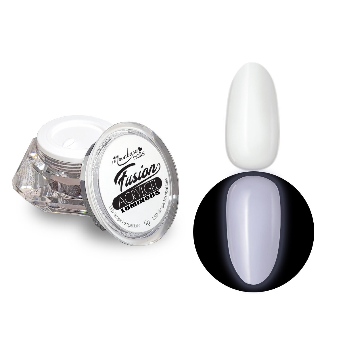 Gel acrilic Fusion AcrylGel Luminous MoonbasaNails, White #021, 5g