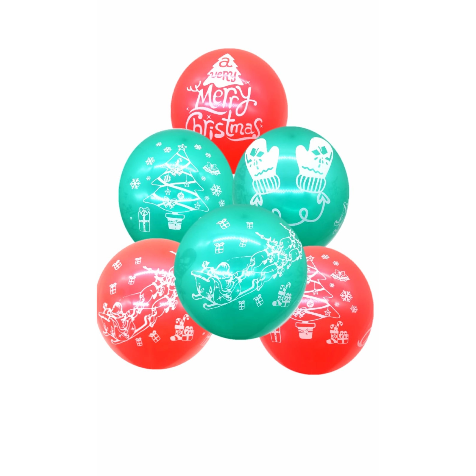 Set 6 Baloane Latex, Tematica Craciun, Rosu, Verde, 30 cm