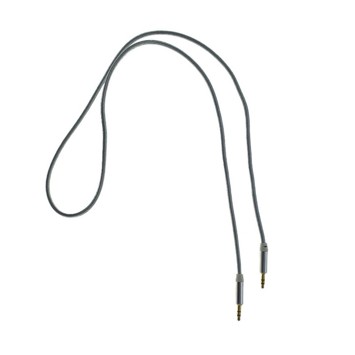 Cablu audio jack 3.5mm tata la jack 3.5mm tata, stereo, 100cm, invelis textil, argintiu 100 cm