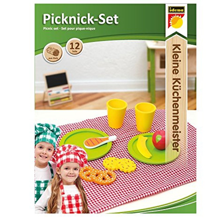IDENA gyerek fa piknik szett, takaróval, 12 db, 411077 2-83