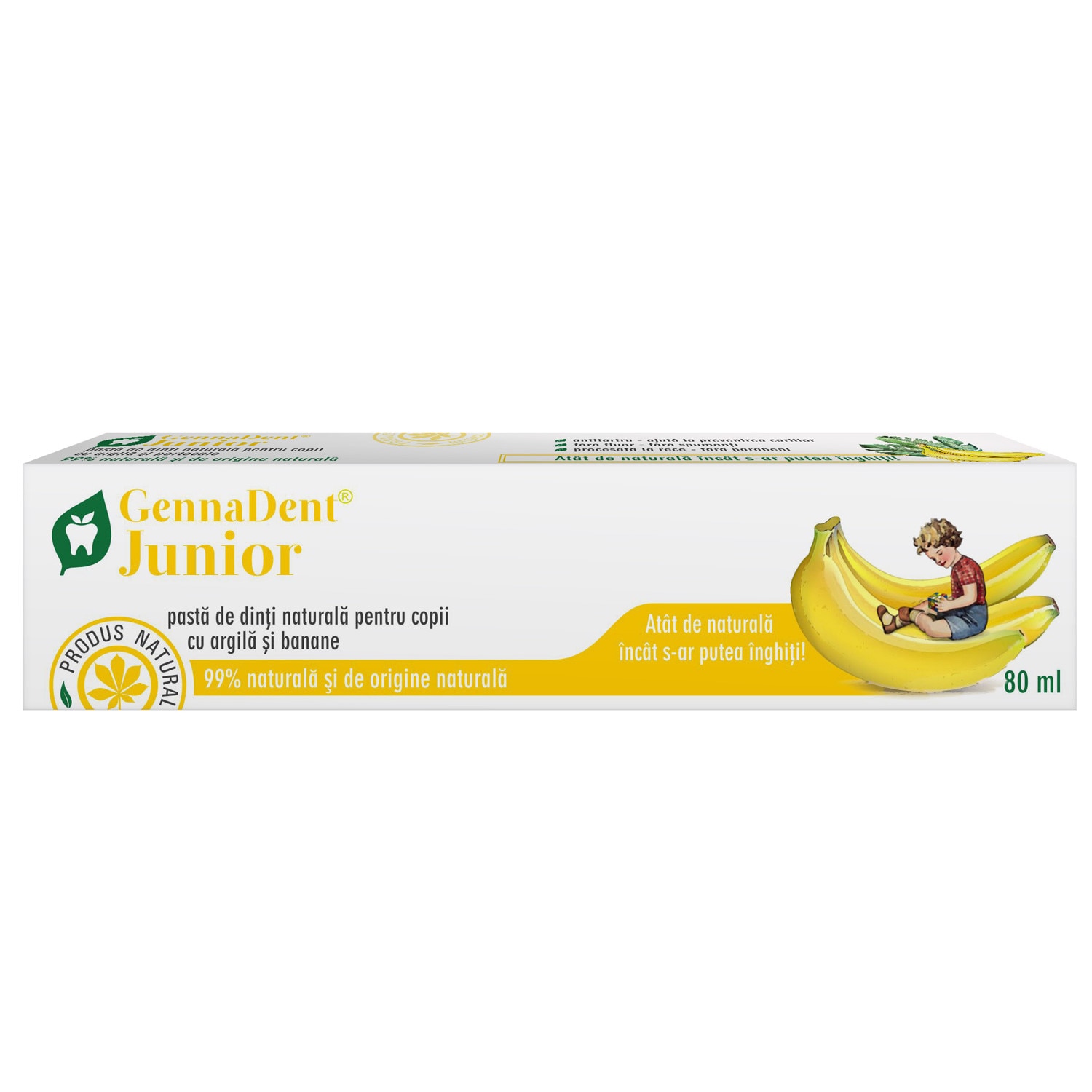 Pasta de Dinti Junior Banana Naturala cu Argila si Banane, Gennadent 80 ml