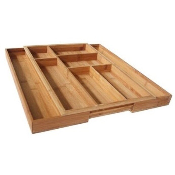 Suport organizare tacamuri, extensibil pe latime de la 285 mm la 420 mm, din bambus, model mare