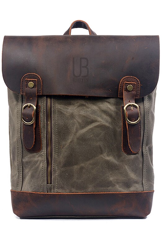 Rucsac barbatesc din piele naturala si material textil cerat URBAN BAG Osaka Verde