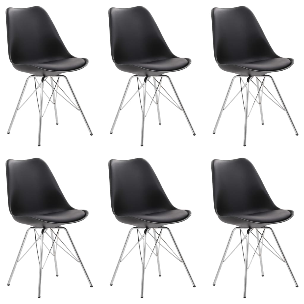 Set de 6 scaune de bucatarie. vidaXL. Negru si argintiu. 55.5 x 48 x 86 cm. Piele ecologica si otel