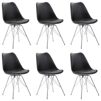 Set de 6 scaune de bucatarie. vidaXL. Negru si argintiu. 55.5 x 48 x 86 cm. Piele ecologica si otel Set de 6 scaune de bucatarie. vidaXL. Negru si argintiu. 55.5 x 48 x 86 cm. Piele ecologica si otel