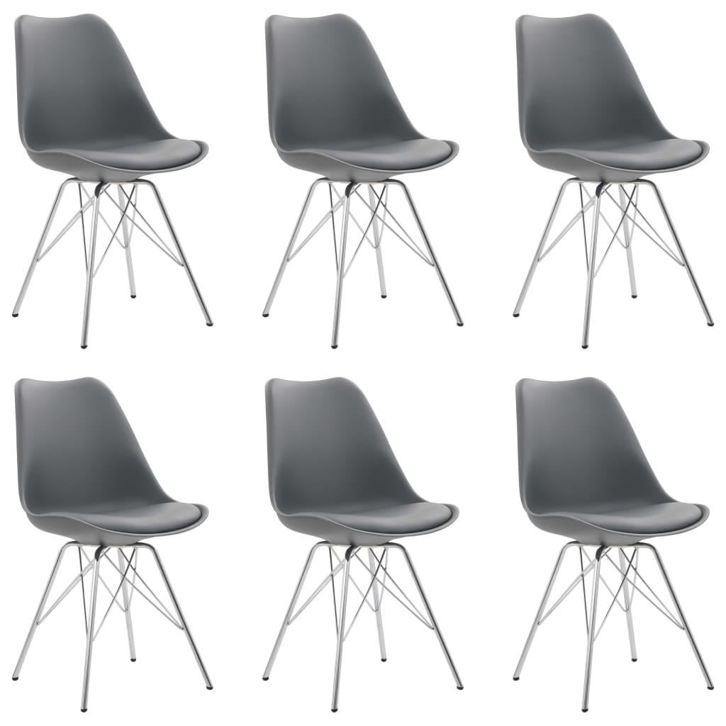 Set de 6 scaune de bucatarie. vidaXL. Gri. 55.5 x 48 x 86 cm. Piele ecologica si otel