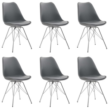 Set de 6 scaune de bucatarie. vidaXL. Gri. 55.5 x 48 x 86 cm. Piele ecologica si otel
