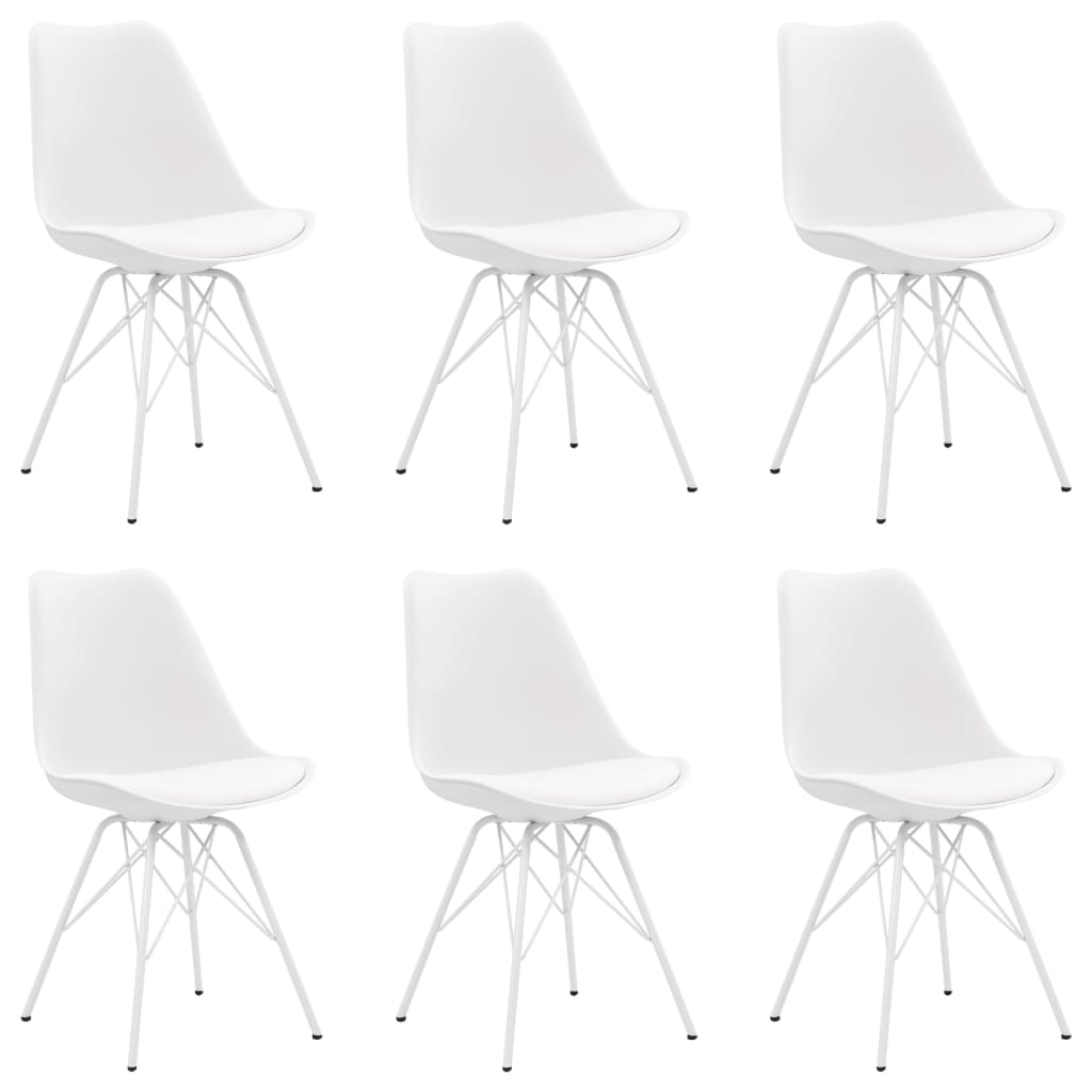 Set de 6 scaune de bucatarie. vidaXL. Alb. 55.5 x 48 x 86 cm. Piele ecologica si otel