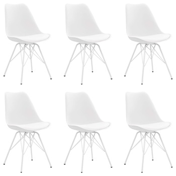 Set de 6 scaune de bucatarie. vidaXL. Alb. 55.5 x 48 x 86 cm. Piele ecologica si otel