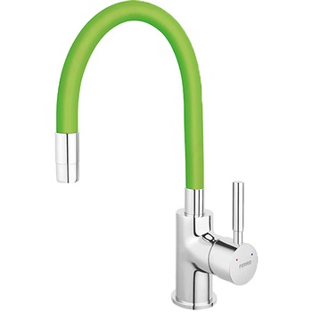 Baterie Ferro Zumba stativa bucatarie cu pipa flexibila, verde - BZA4G