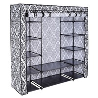 Dulap din material textil Kaja pentru depozitare incaltaminte, imbracaminte sau accesorii, cadru metalic, 12 rafturi, culoare Alb-Negru