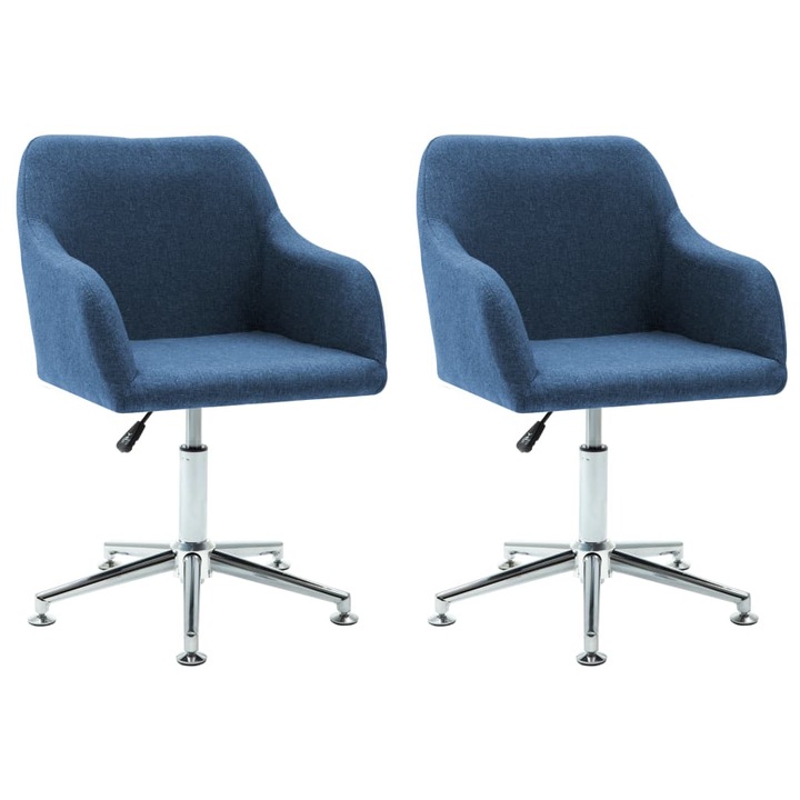 Set scaune de bucatarie pivotante vidaXL, 2 buc., albastru, textil, 55 x 53 x (78-92) cm, 12.81 kg
