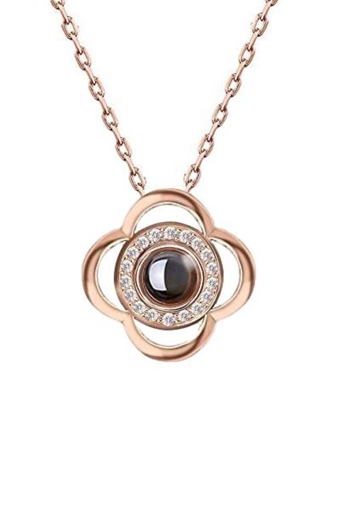 Colier LOVE, aliaj placat cu aur rose 14K, 15g, techologie NANO cu inscriptie 3D, cutie cadou
