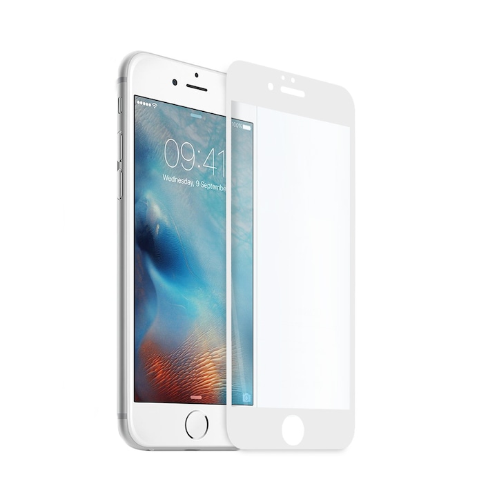 Стъклен Протектор Hicute за iPhone 6s Plus, за Цял Дисплей, Full Glue, Full Cover, Бял