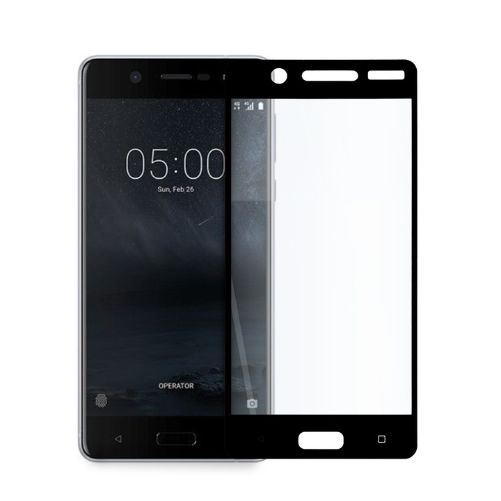 Иновативен Стъклен Протектор за Nokia 5, Full Glue, Цялостно покритие и залепване, Черен