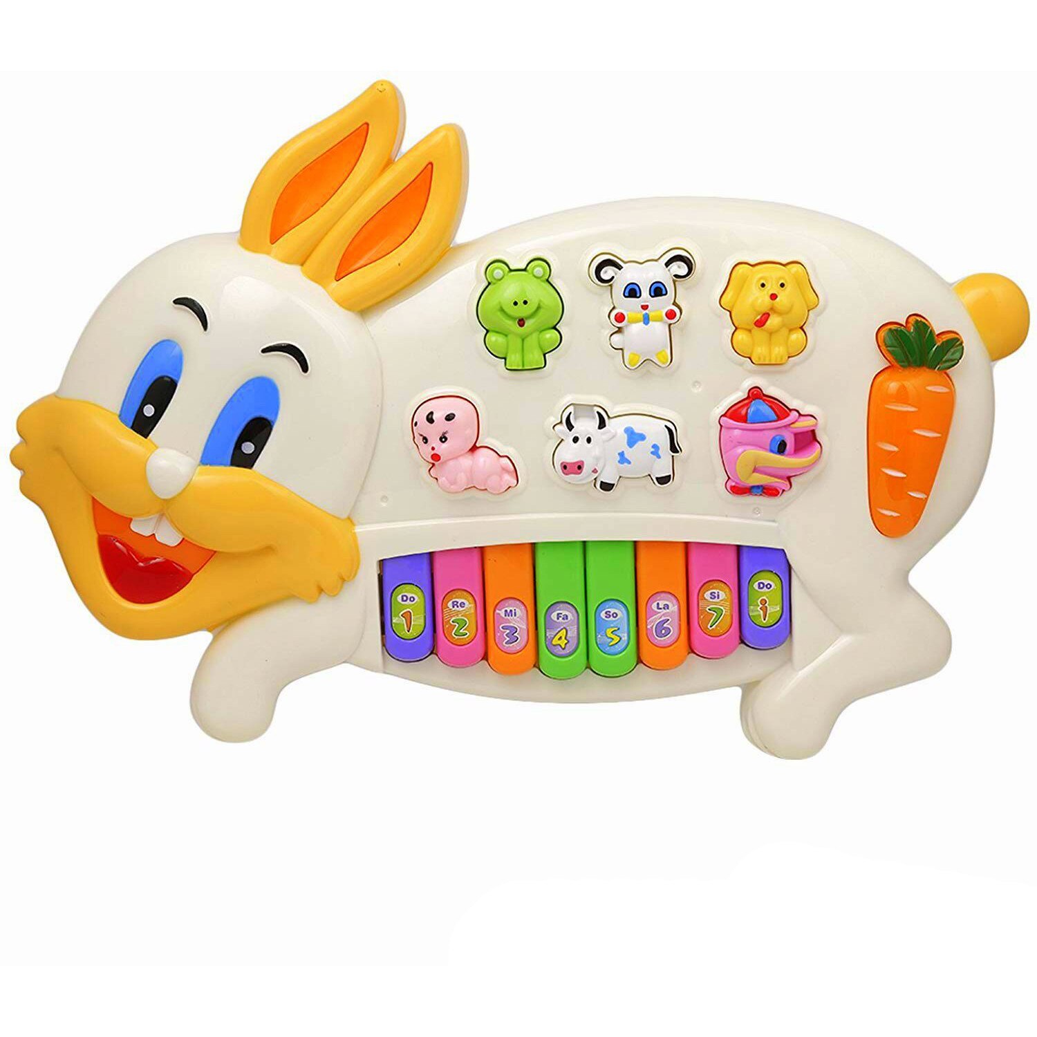 Pianina Iepuras de jucarie pentru copii cu melodii sunete de animale RT2150A
