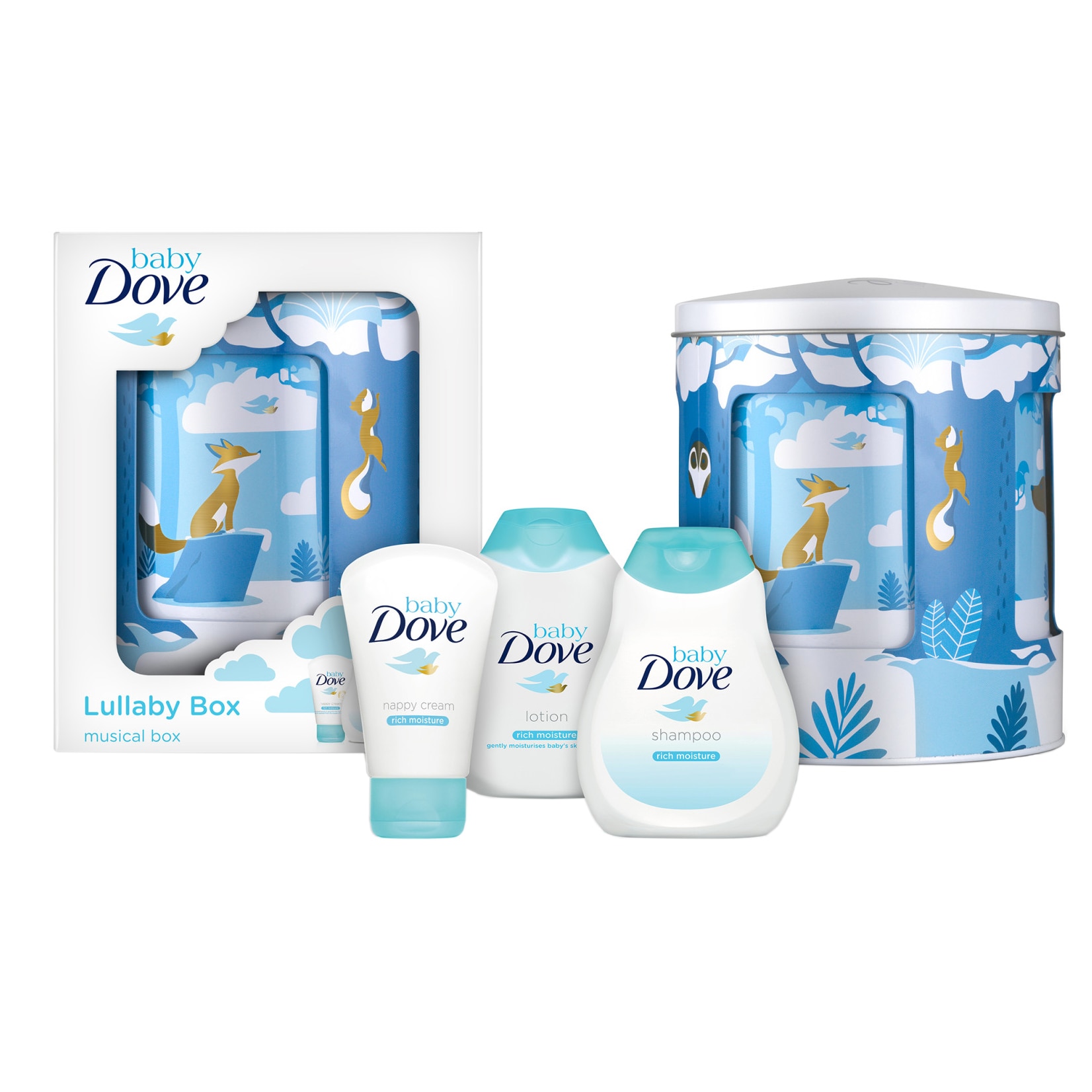 Cutie muzicala Baby Dove Rich Moisture: Sampon, 200 ml + Lotiune de corp, 200 ml + Crema scutec, 45g