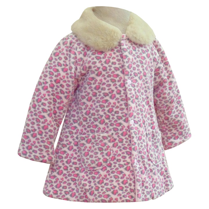 F.S. Baby alkalmi plüss kabát, téli kocsikabát szőrme gallérral - Lion Queen (Rózsaszín, 56 (1 hó))