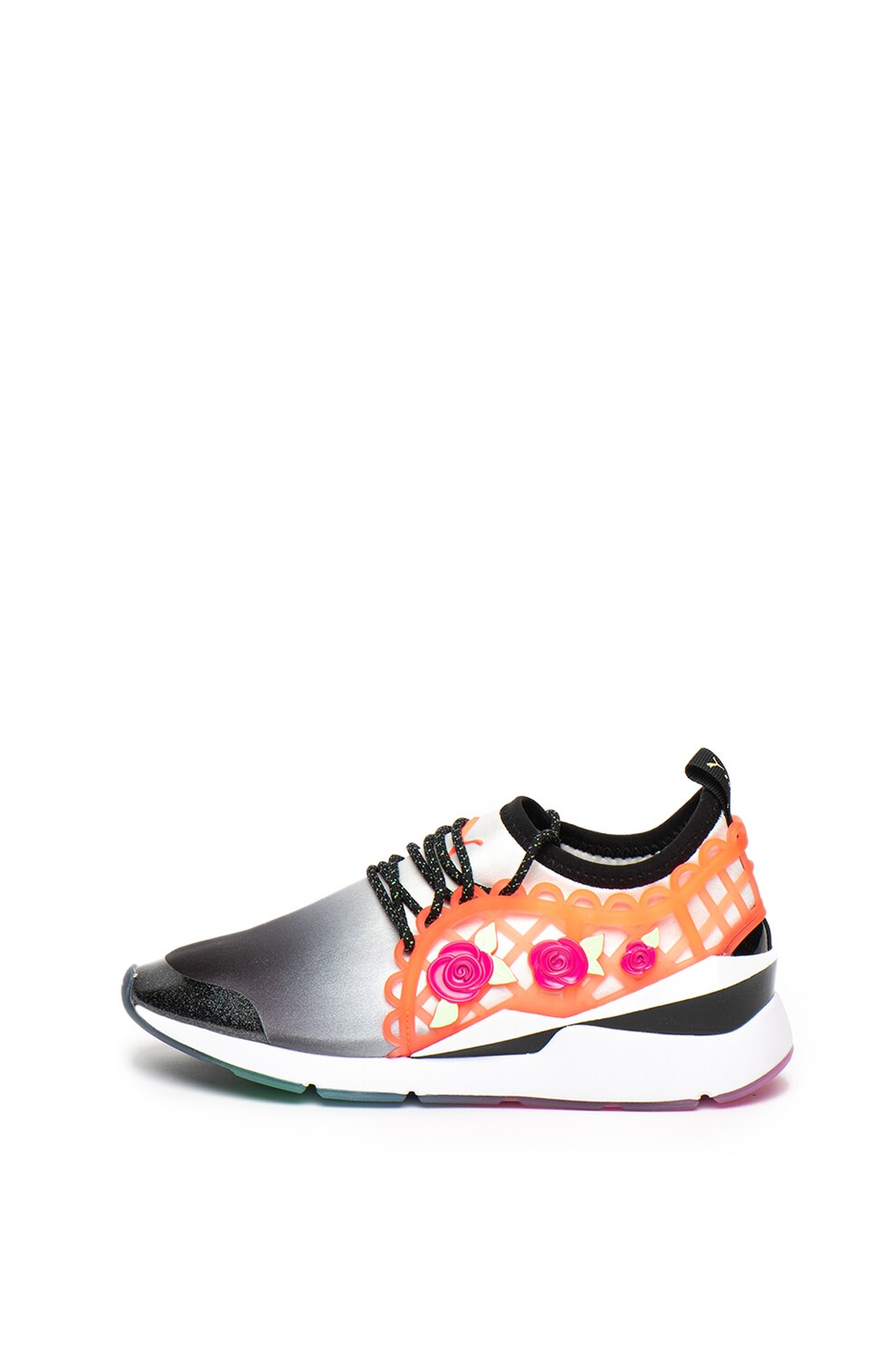 Puma, Pantofi sport cu aspect in degrade Muse, Negru stins/Argintiu/Corai, 8