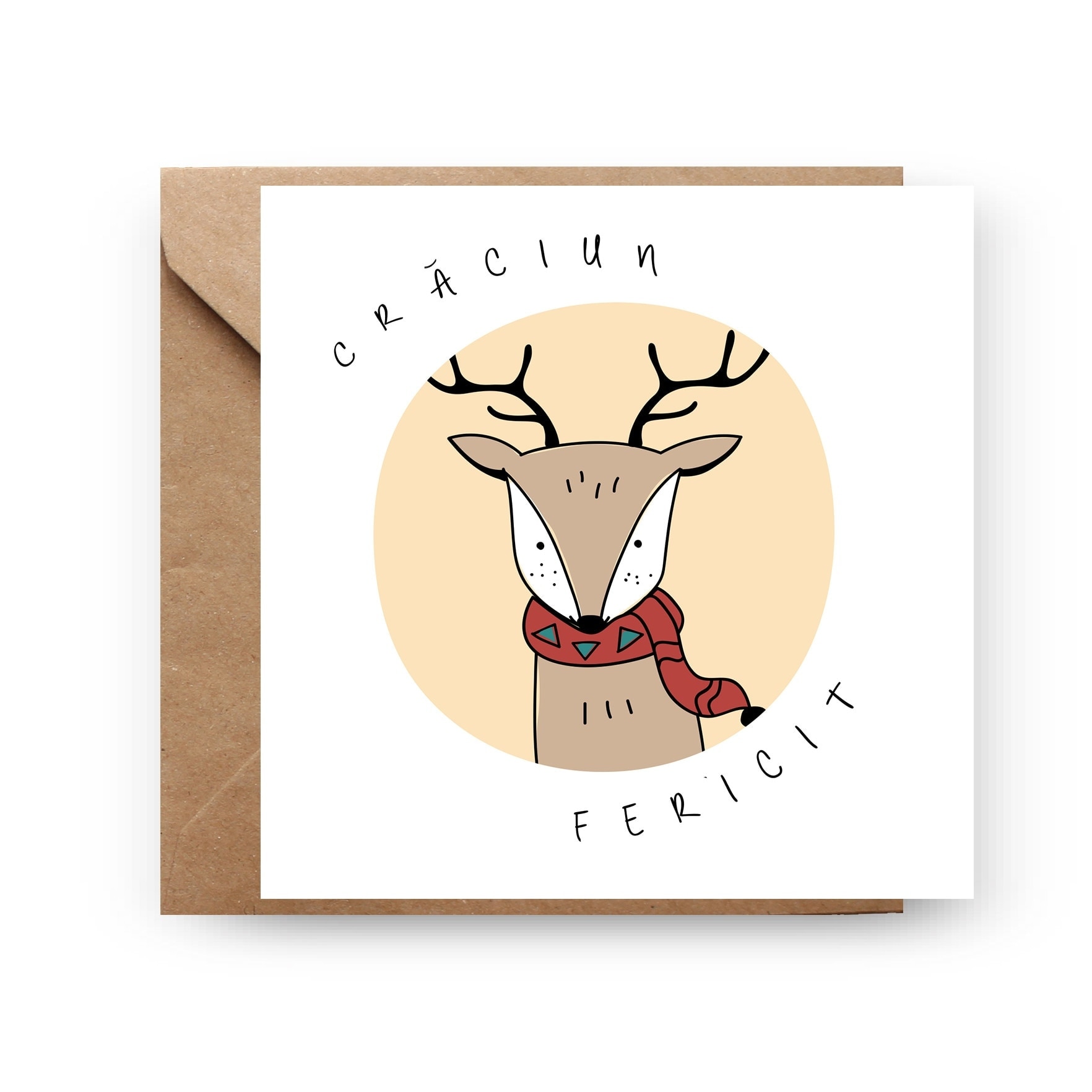 Felicitare de Craciun, Genette's ideas, Craciun Fericit Ren, 130x130mm