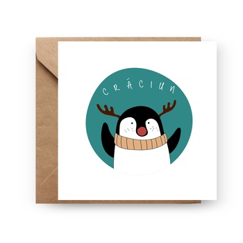 Felicitare de Craciun, Genette's ideas, Craciun Pinguin, 130x130mm Felicitare de Craciun, Genette's ideas, Craciun Pinguin, 130x130mm