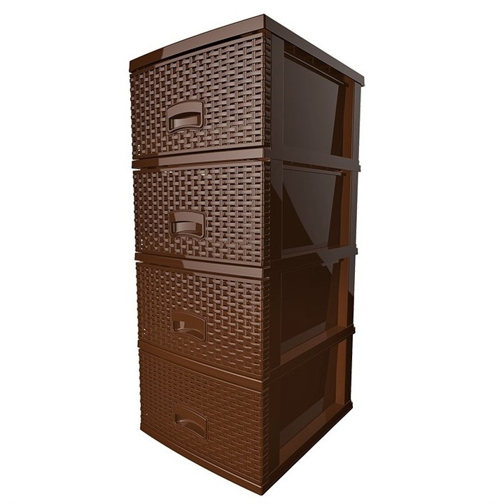 Dulap depozitare Melisa, 4 sertare, finisare tip Rattan, Maro