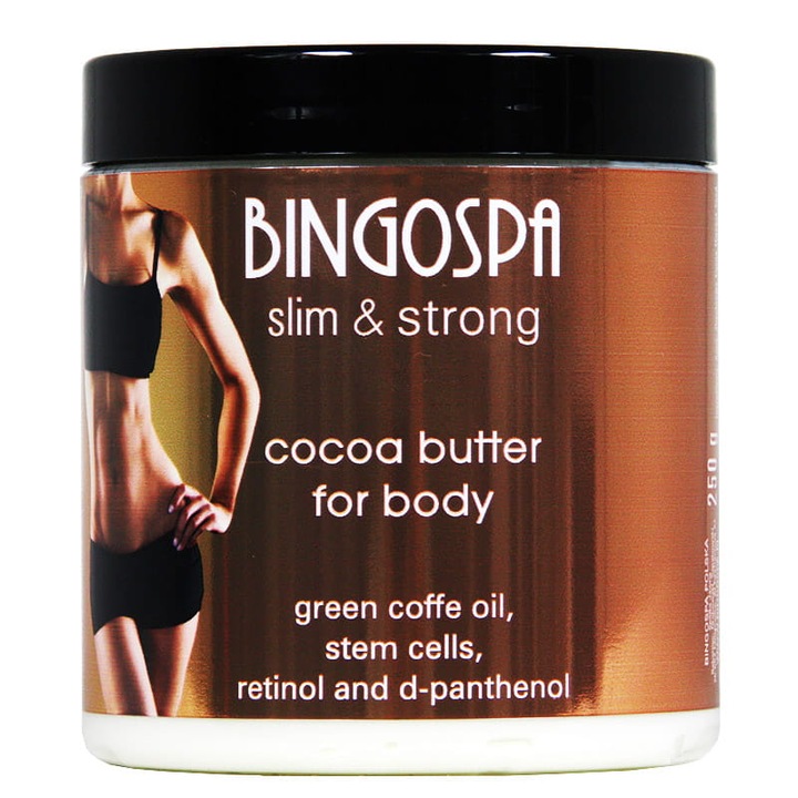 Unt de cacao pentru corp BingoSpa, Slim&Strong, Retinol si D-pantenol, 250g