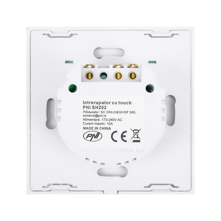 Електрически ключ PNI SH202 от стъкло, Бял с LED индикатор