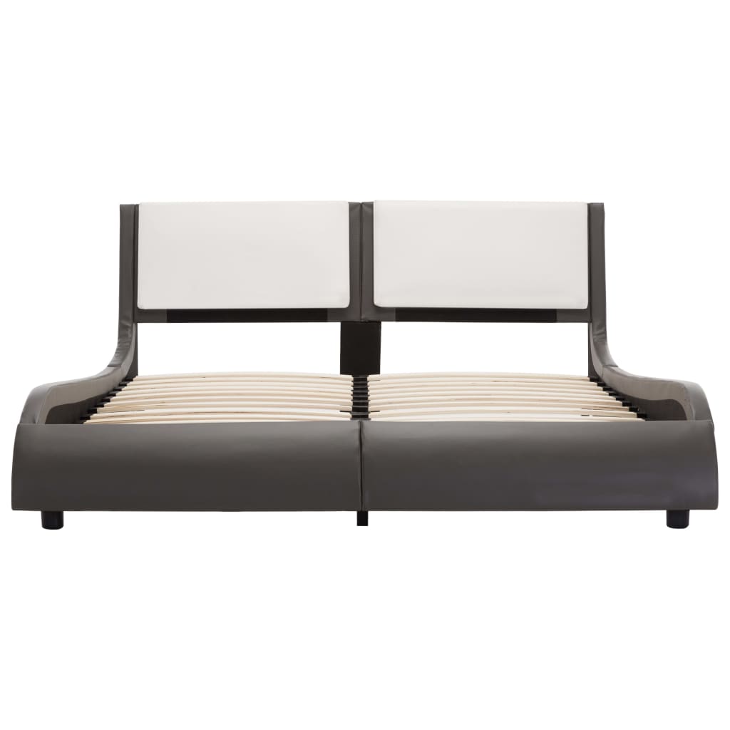 Cadru de pat dublu cu LED, vidaXL, Piele artificiala/Lemn, 140 x 200 cm, Gri/Alb