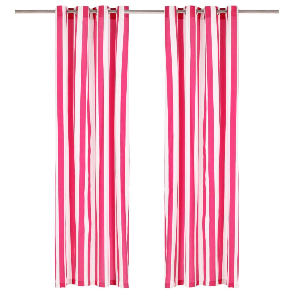 Perdele cu inele metalice 2 buc. roz 140x225 cm textil dungi