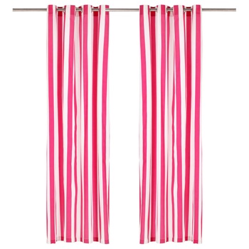 Perdele cu inele metalice, 2 buc, dungi roz, 140x245 cm, textil Perdele cu inele metalice, 2 buc, dungi roz, 140x245 cm, textil