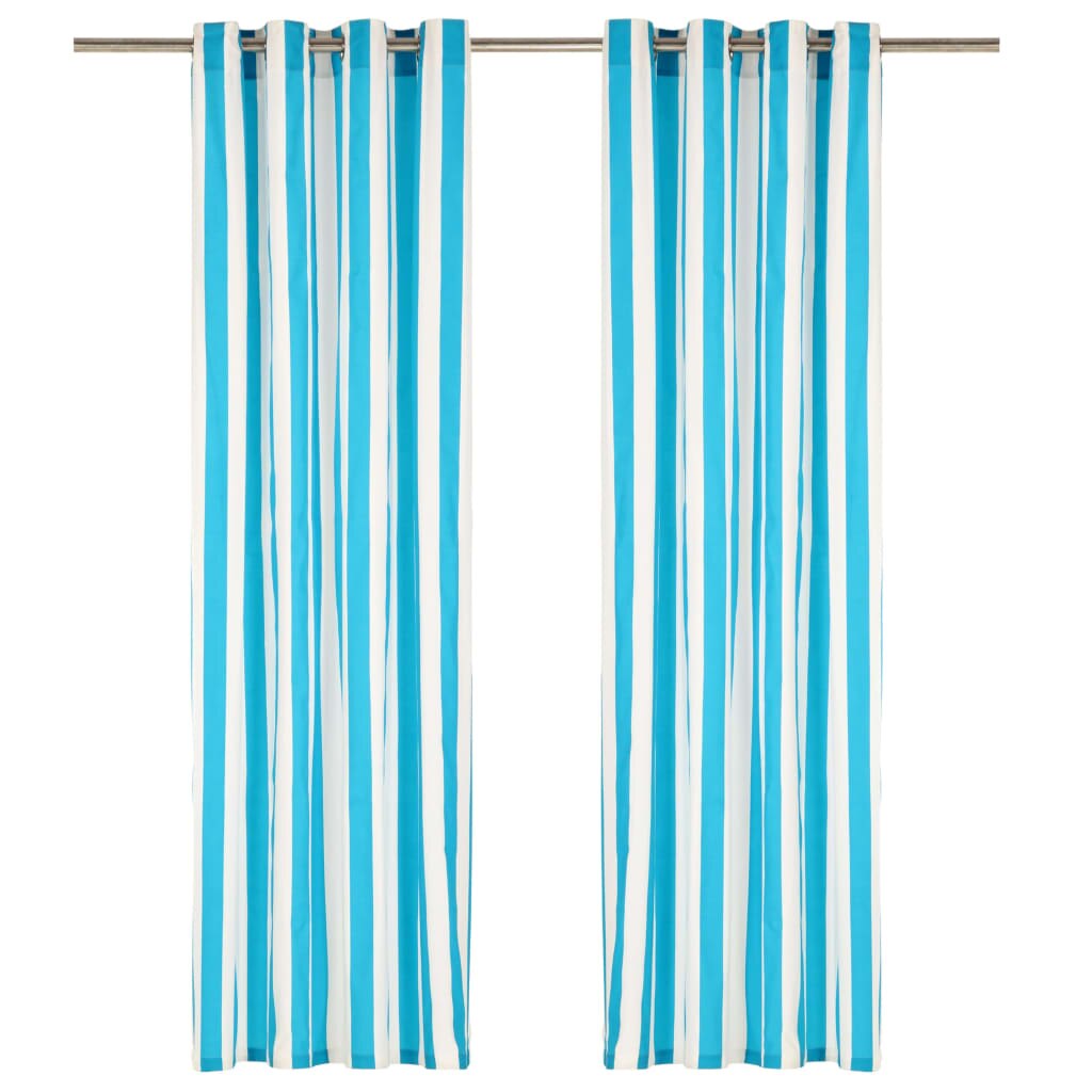Perdele inele metalice 2 buc dungi albastre 140 x 245 cm textil