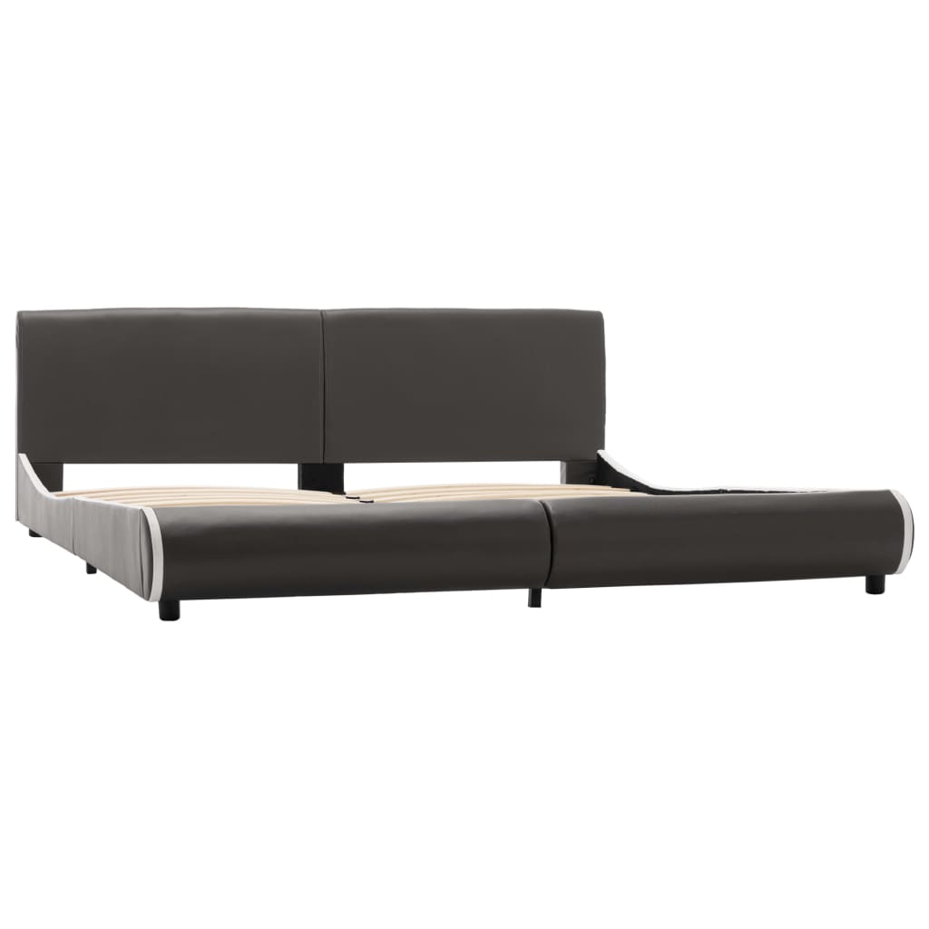 Cadru de pat dublu tapitat, vidaXL- Piele artificiala/Lemn, 180 x 200 cm, Gri antracit