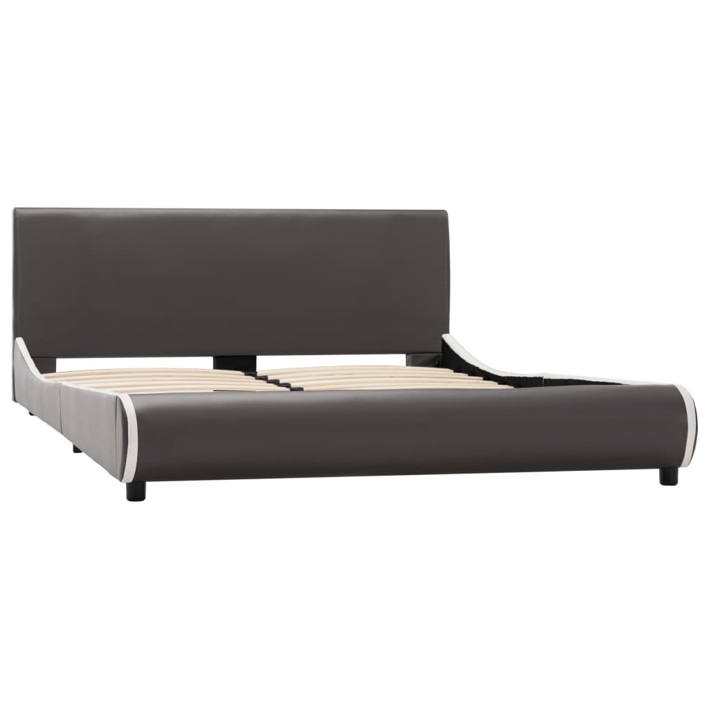 Cadru de pat dublu tapitat, vidaXL, Piele artificiala/Lemn, 140 x 200 cm, Gri antracit